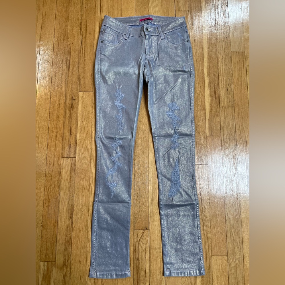 Women’s Alice & Olivia Purple Metallic Distressed Straight Leg Jeans ✨BRAND NEW✨